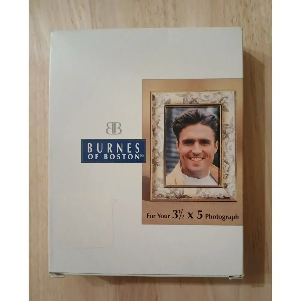 NEW Vintage Burnes of Boston Picture Frame Ceramic Floral Gold Trim Holds 3.5x5